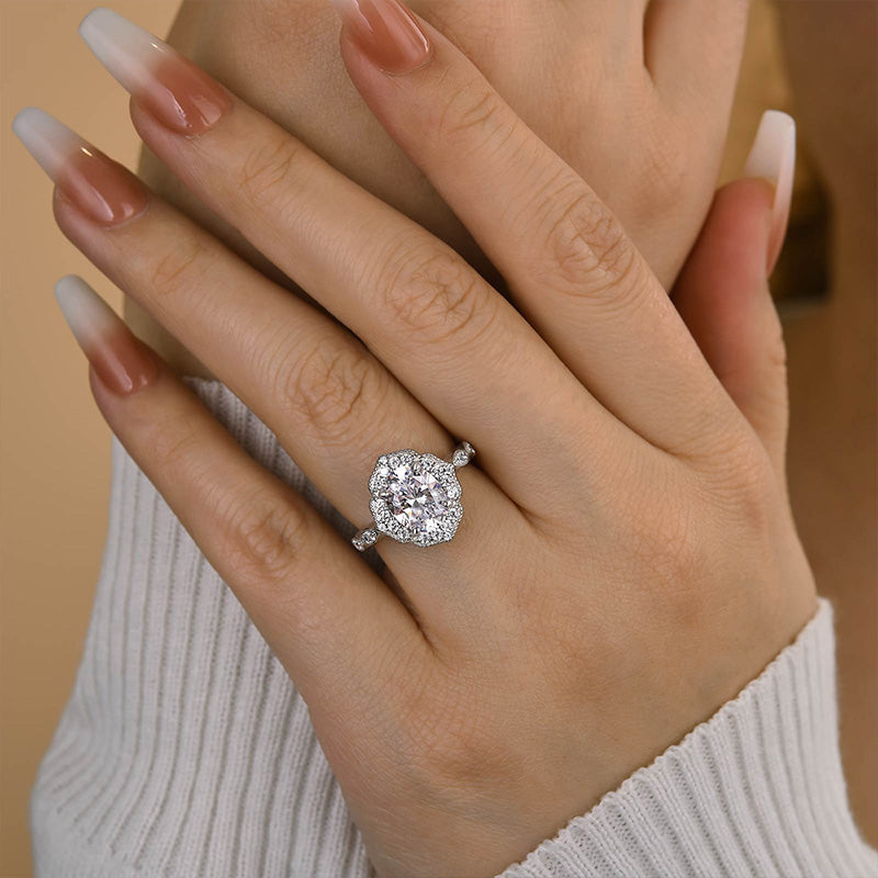 Vintage Halo Oval Cut Engagement Ring In Sterling Silver