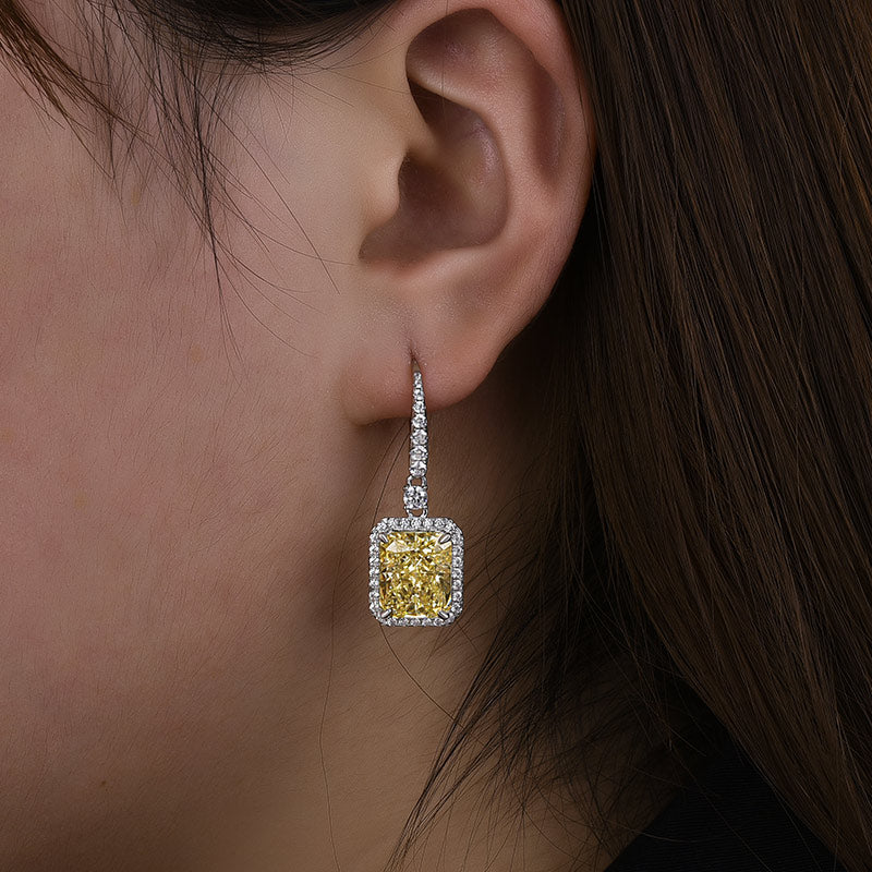 5.0Ct Yellow Stone Radiant Cut Women's Earrings
