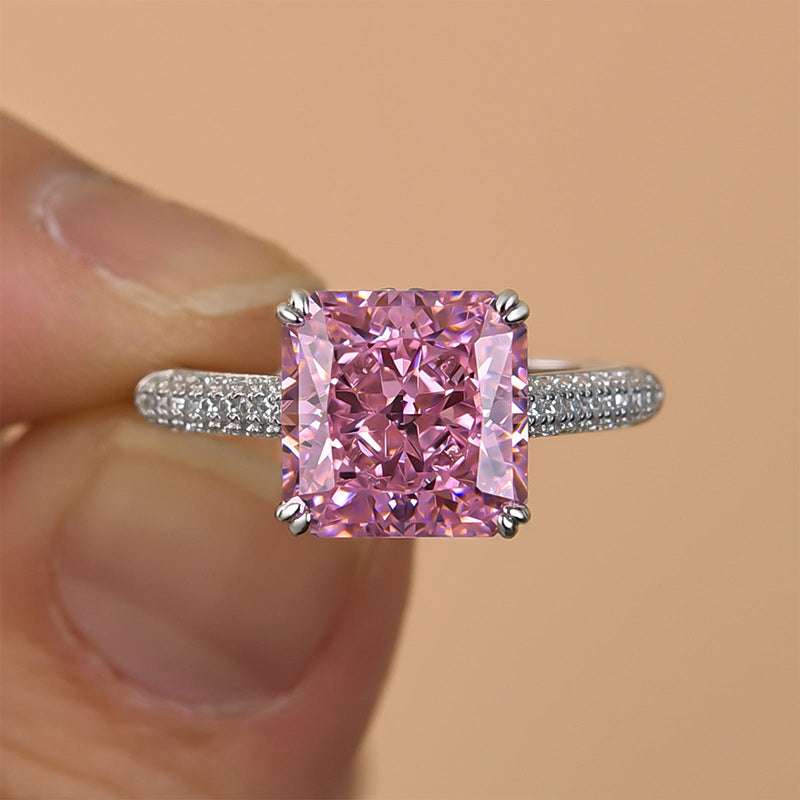 Ahabobo Captivating Pink Stone Radiant Cut Engagement Ring
