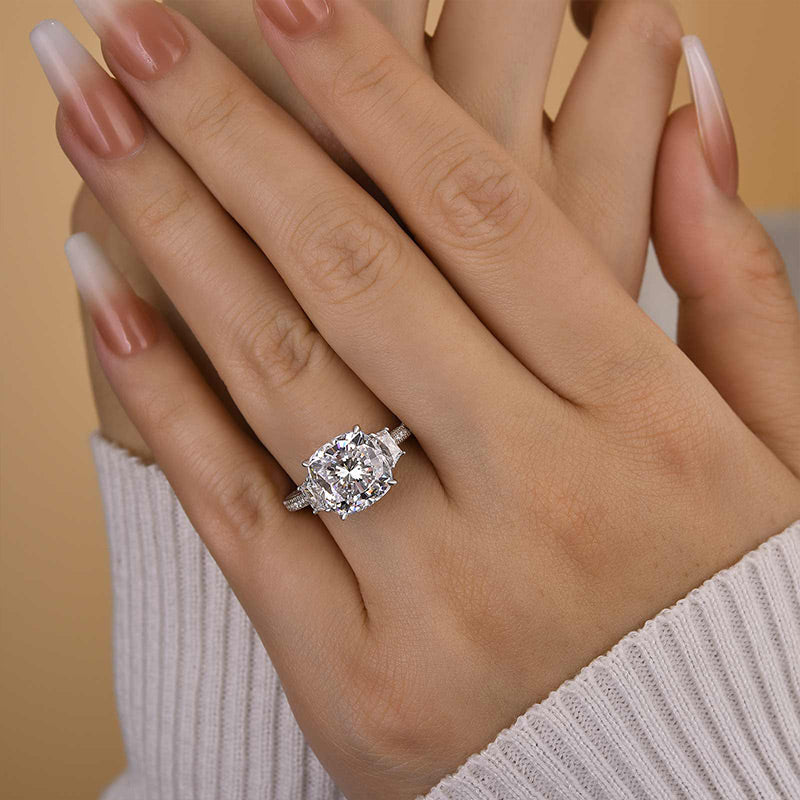 Sparkle Cushion Cut Three Stone Engagement Ring In Sterling Silver