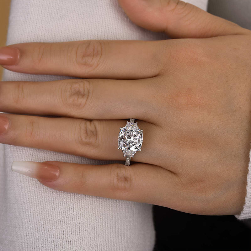 Sparkle Cushion Cut Three Stone Engagement Ring In Sterling Silver