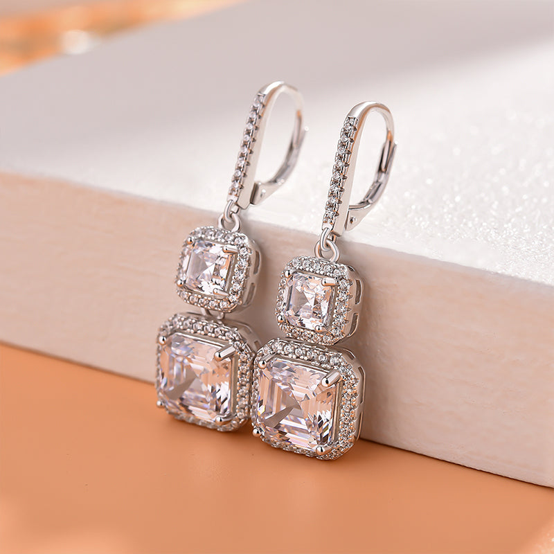 3.0Ct Elegant Halo Asscher Cut Women's Earrings In Sterling Silver