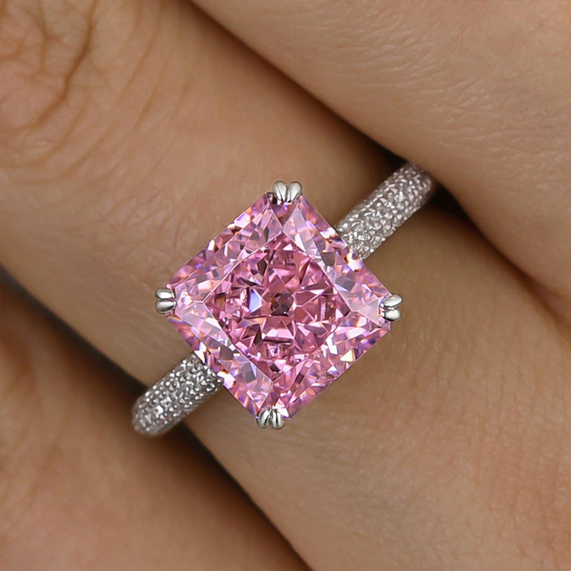 Ahabobo Captivating Pink Stone Radiant Cut Engagement Ring