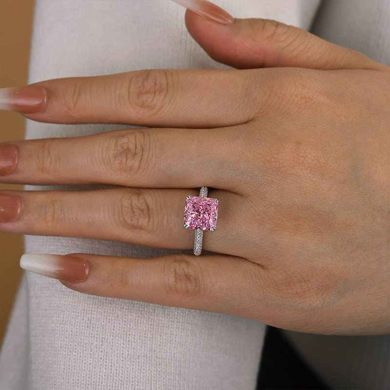 Ahabobo Captivating Pink Stone Radiant Cut Engagement Ring