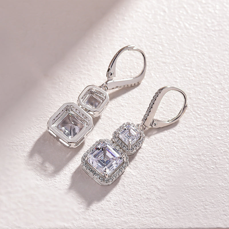 3.0Ct Elegant Halo Asscher Cut Women's Earrings In Sterling Silver