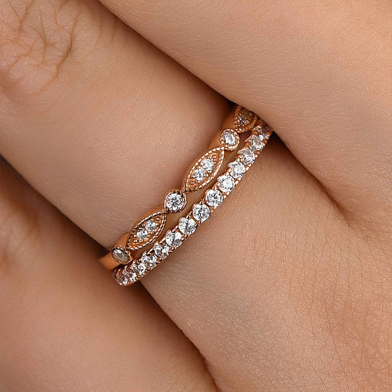 Half Eternity Stackable Sona Simulated Diamonds Wedding Band Set