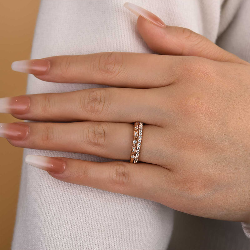 Half Eternity Stackable Sona Simulated Diamonds Wedding Band Set