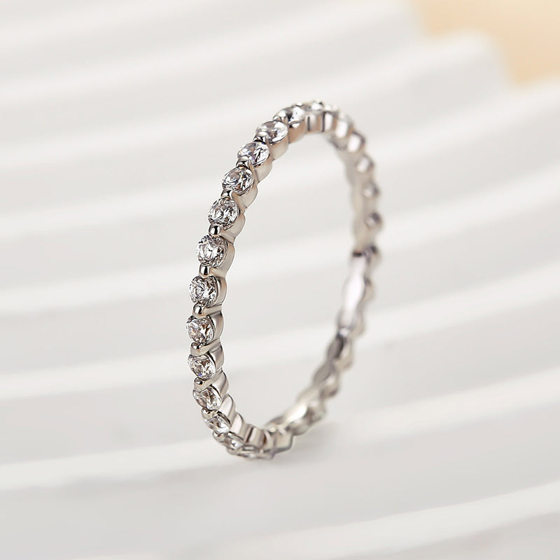 Classic Round Cut Full Eternity Wedding Band In Sterling Silver