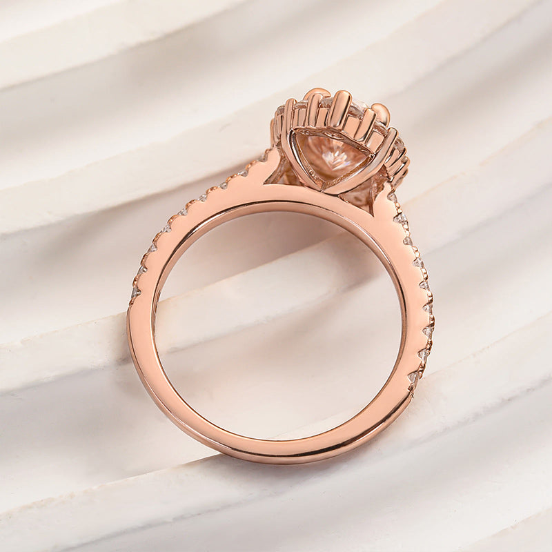 Unique Design Halo Oval Cut Sona Simulated Diamond Engagement Ring In Sterling Silver