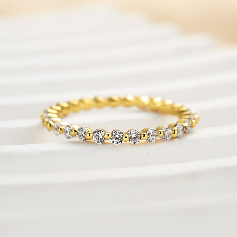 Classic Round Cut Full Eternity Wedding Band In Sterling Silver