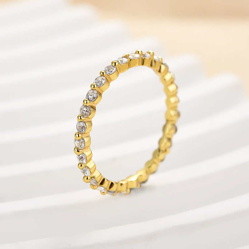 Classic Round Cut Full Eternity Wedding Band In Sterling Silver