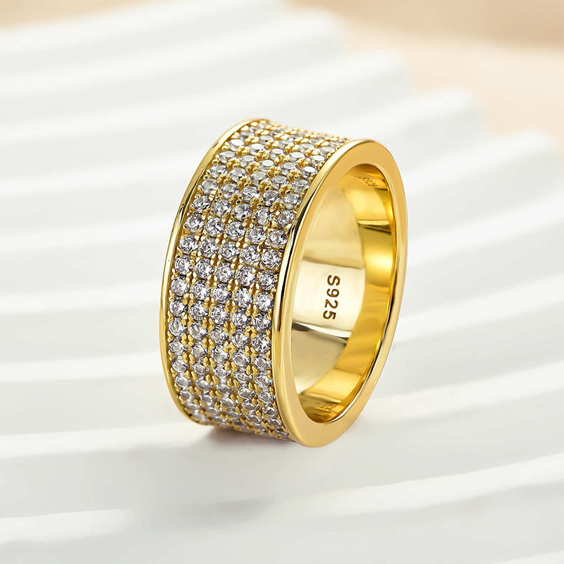Stunning Yellow Gold Pave Wide Wedding Band In Sterling Silver