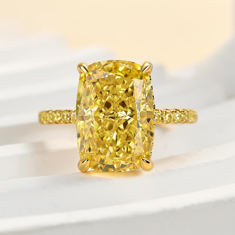 Yellow Gold Elongated Cushion Cut Yellow Sapphire Engagement Ring
