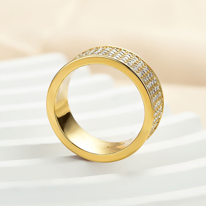 Stunning Yellow Gold Pave Wide Wedding Band In Sterling Silver