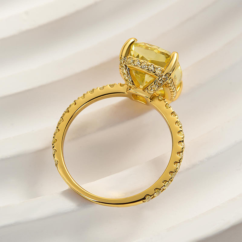 Yellow Gold Elongated Cushion Cut Yellow Sapphire Engagement Ring