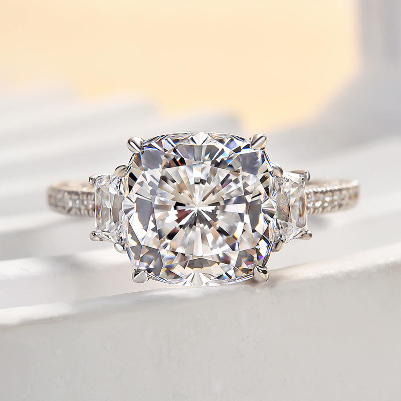 Sparkle Cushion Cut Three Stone Engagement Ring In Sterling Silver