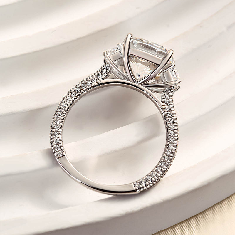 Sparkle Cushion Cut Three Stone Engagement Ring In Sterling Silver