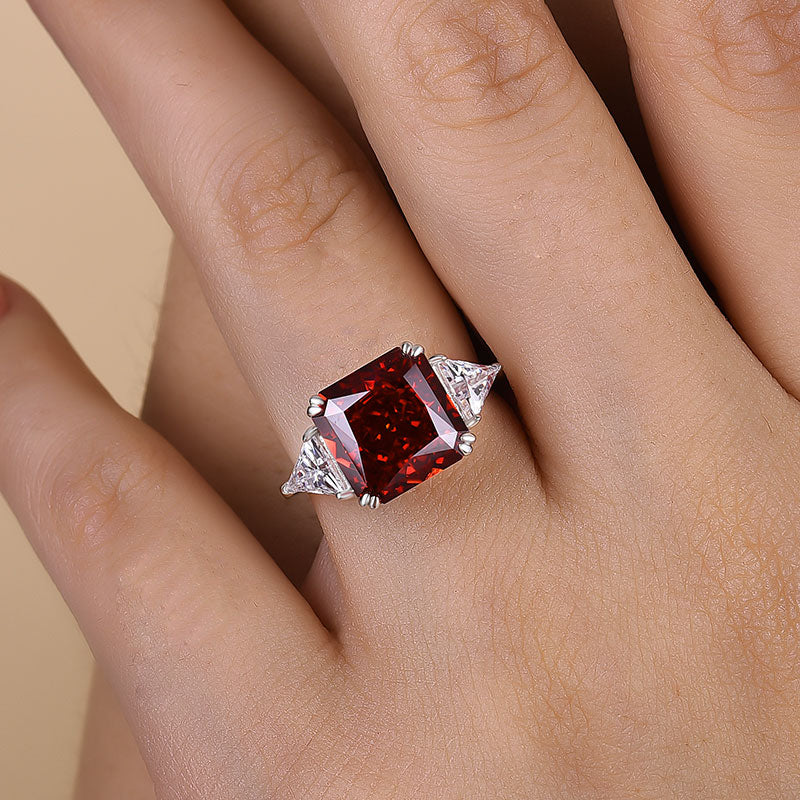 Ruby Radiant Cut Three Stone Engagement Ring With Triangle Cut Site-stones