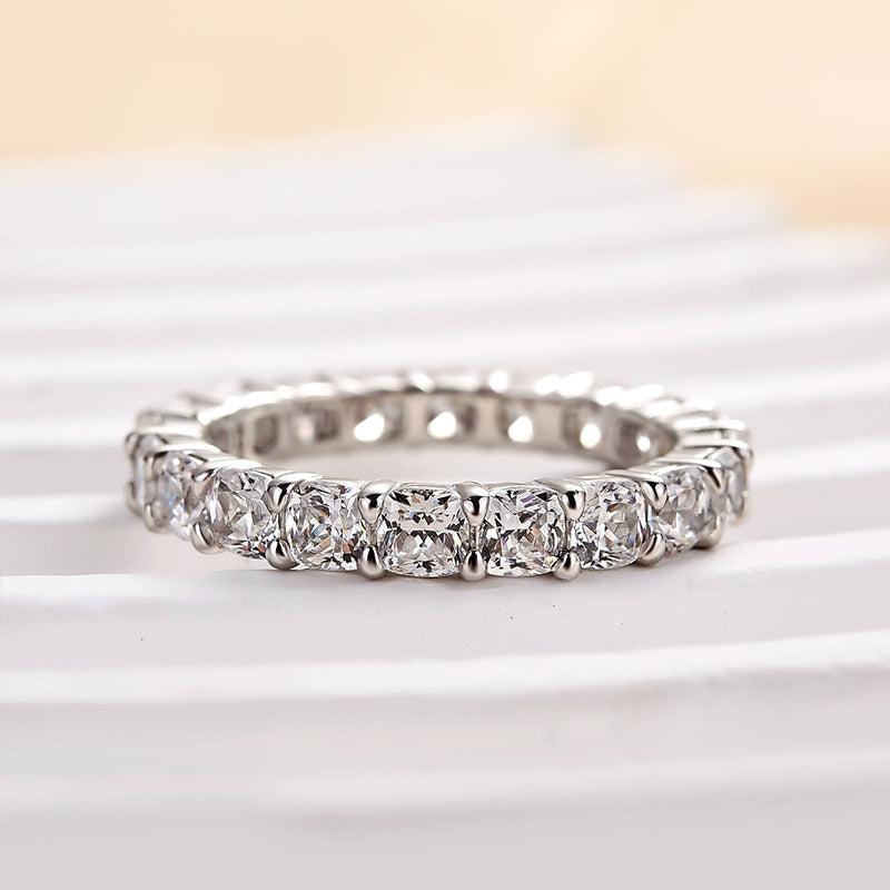 Stunning Cushion Cut Women's Wedding Band In Sterling Silver