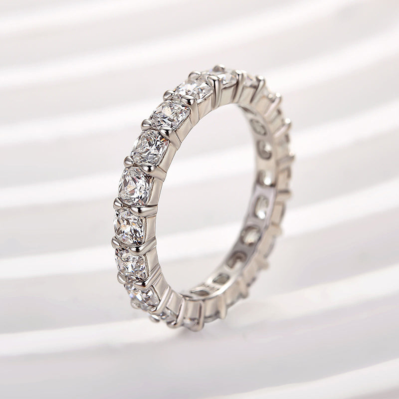 Stunning Cushion Cut Women's Wedding Band In Sterling Silver