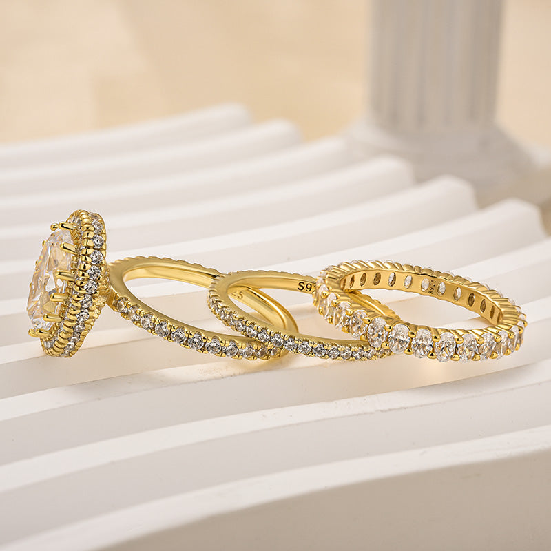 Ahabobo Exclusive Halo Oval Cut 3PC Wedding Set