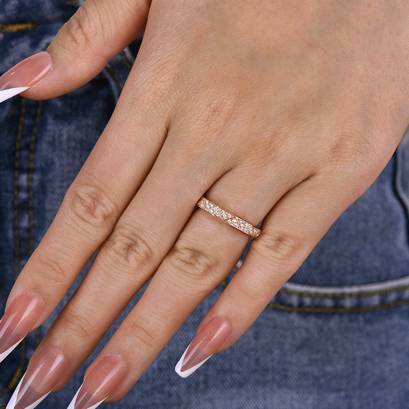 Luxury Rose Gold Round Cut Women's Wedding Band In Sterling Silver