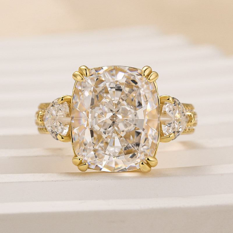 Ahabobo Stunning Elongated Cushion Cut Three Stone Engagement Ring