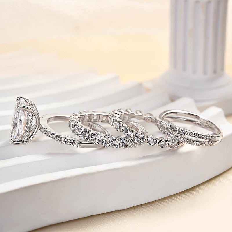 Excellent Crushed Ice Radiant Cut 4PC Wedding Ring Set