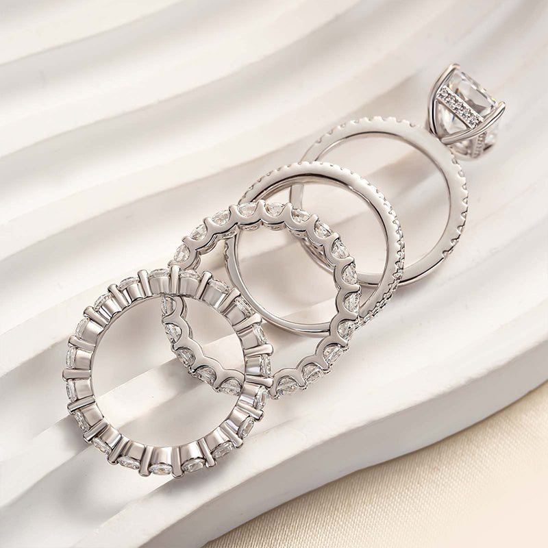 Excellent Crushed Ice Radiant Cut 4PC Wedding Ring Set