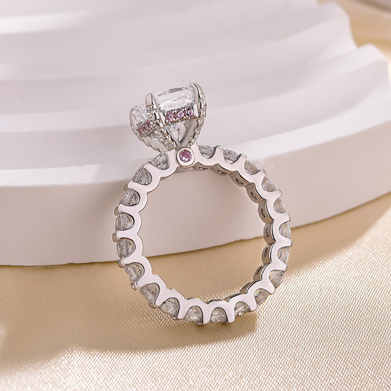 Unique Crushed Ice Radiant Cut Engagement Ring For Women In Sterling Silver