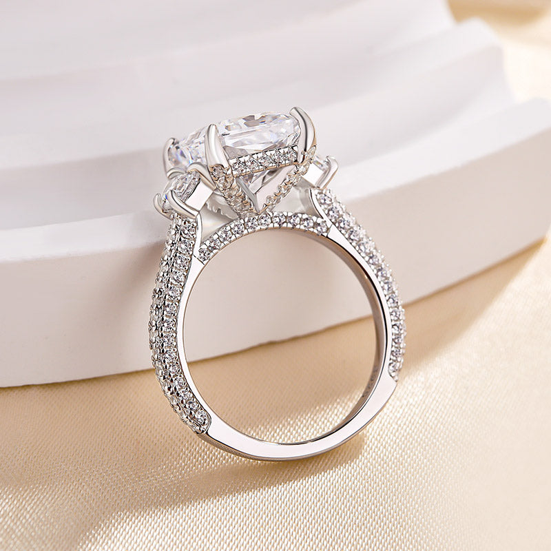 Stunning Crushed Ice Radiant Cut Three Stone Engagement Ring In Sterling Silver