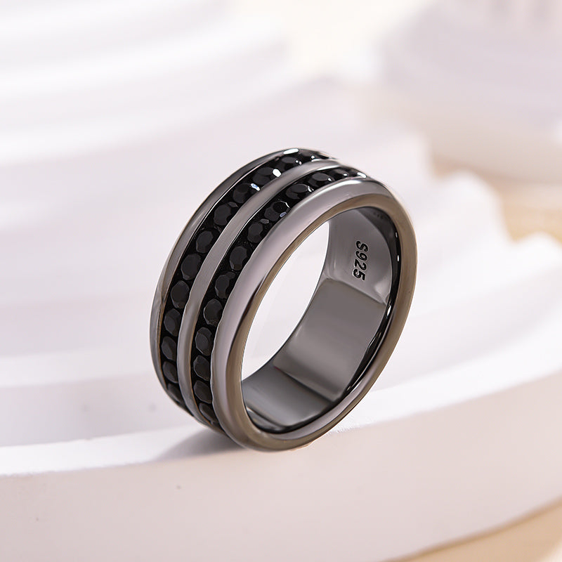 Created White Sapphire Round Cut 925 Sterling Silver Men's Wide Wedding Band