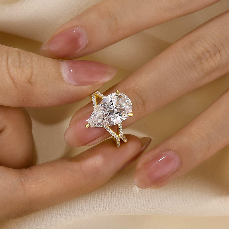 Ahabobo Split Shank Unique Pear Cut Engagement Ring In Sterling Silver