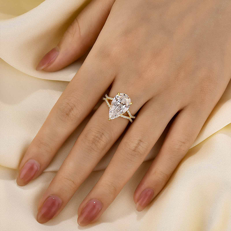 Ahabobo Split Shank Unique Pear Cut Engagement Ring In Sterling Silver