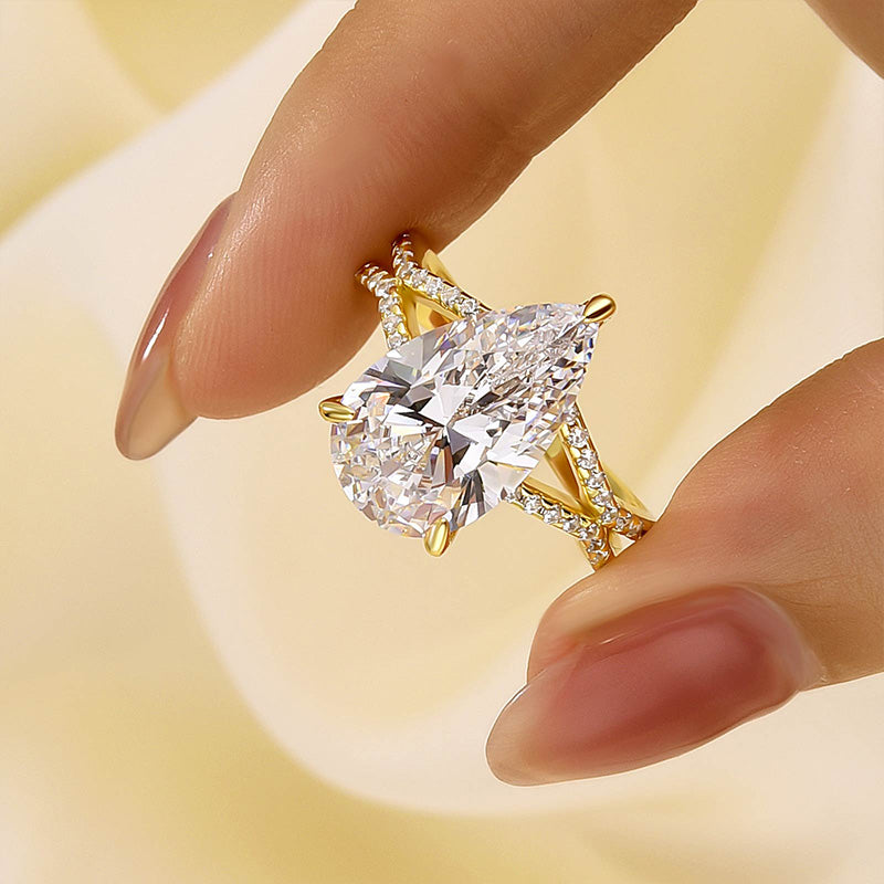 Ahabobo Split Shank Unique Pear Cut Engagement Ring In Sterling Silver