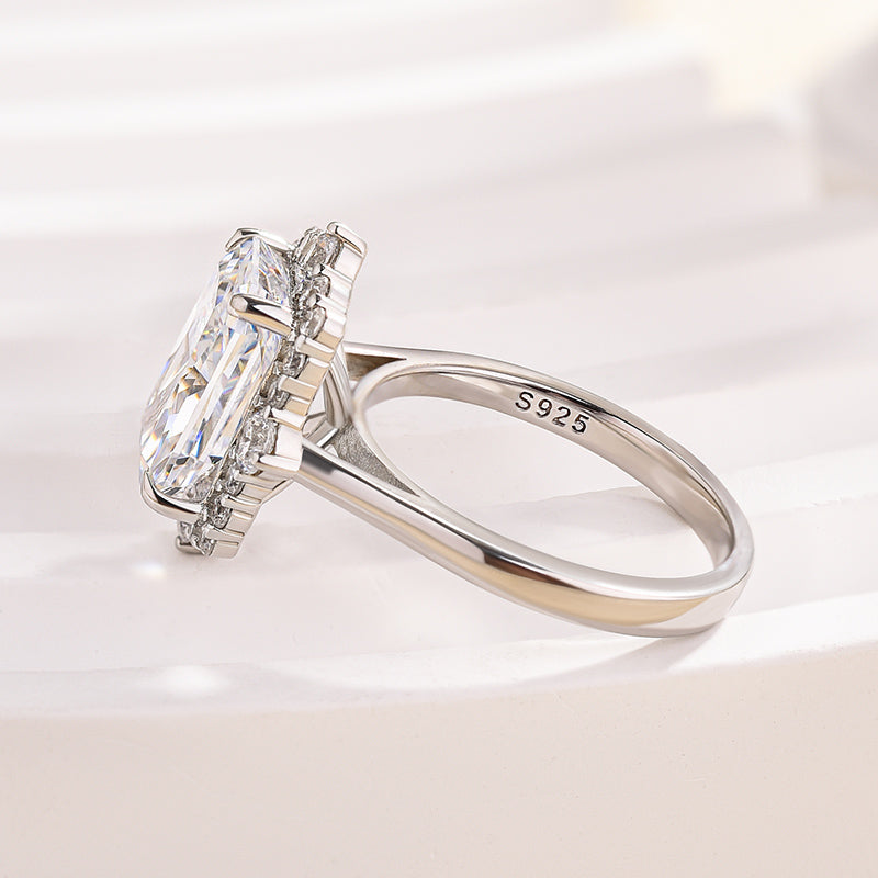 Stunning Halo Radiant Cut Simulated Diamond Engagement Ring In Sterling Silver