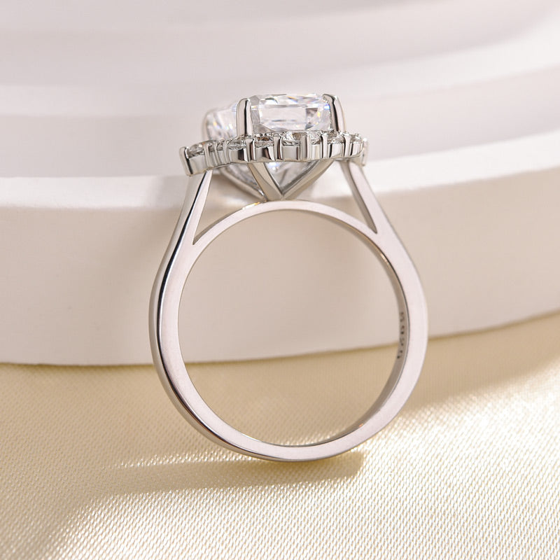 Stunning Halo Radiant Cut Simulated Diamond Engagement Ring In Sterling Silver