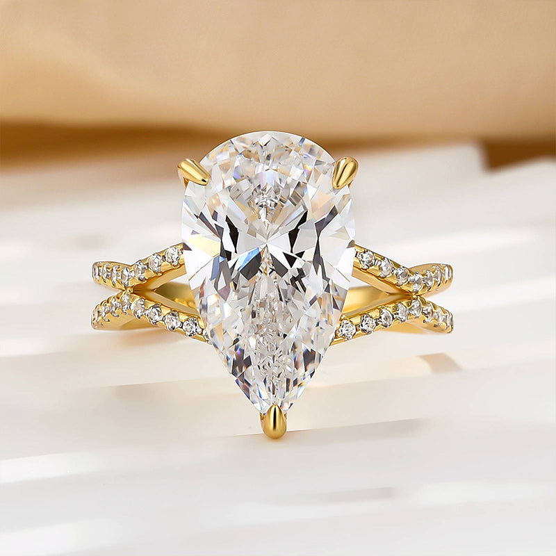Ahabobo Split Shank Unique Pear Cut Engagement Ring In Sterling Silver