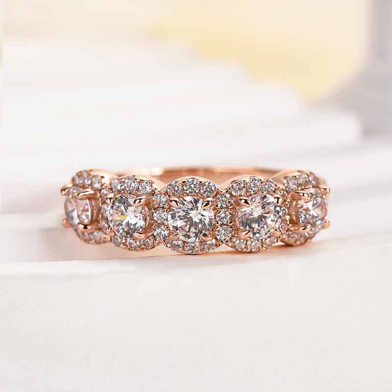 Halo Round Cut Five Stone Anniversary Ring for Her