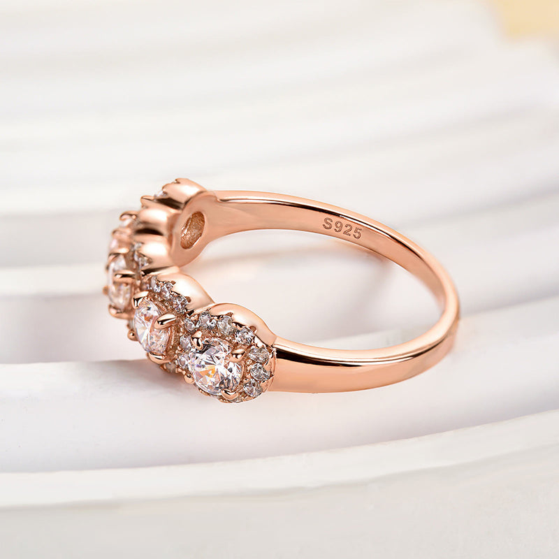 Halo Round Cut Five Stone Anniversary Ring for Her