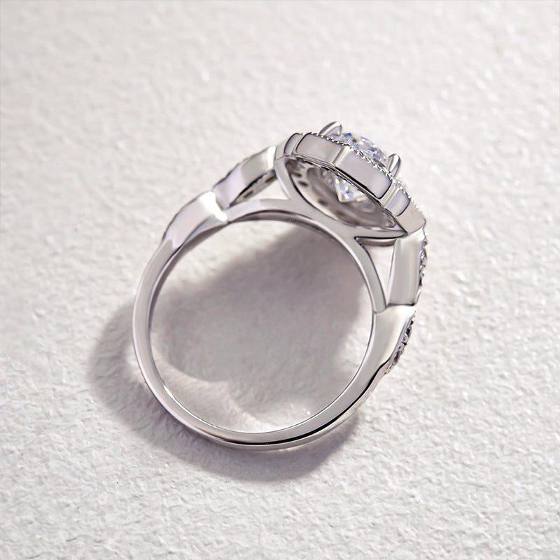 Vintage Halo Oval Cut Engagement Ring In Sterling Silver