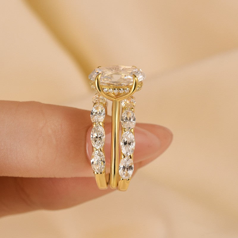 3PC Yellow Gold 4.0Ct Oval Cut Wedding Ring Set With Two Oval Cut Wedding Bands