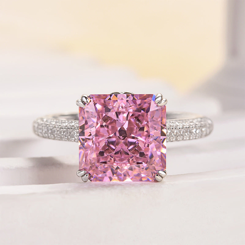 Ahabobo Captivating Pink Stone Radiant Cut Engagement Ring