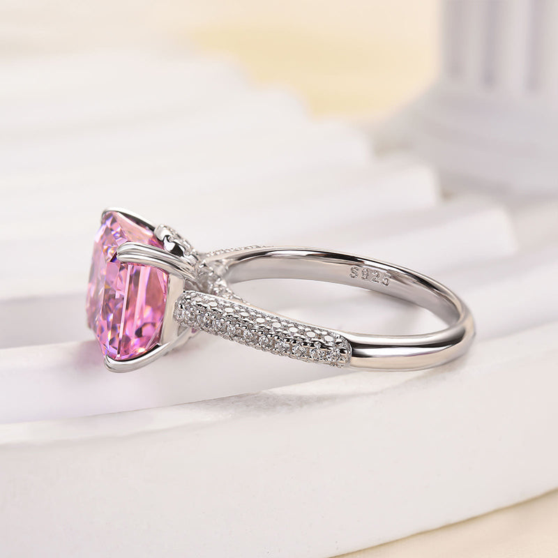 Ahabobo Captivating Pink Stone Radiant Cut Engagement Ring