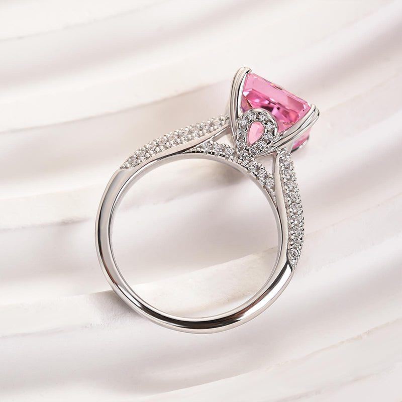 Ahabobo Captivating Pink Stone Radiant Cut Engagement Ring