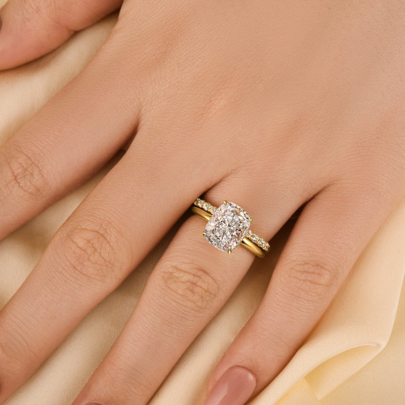 Desirable Open Design Cushion Cut Wedding Ring Set