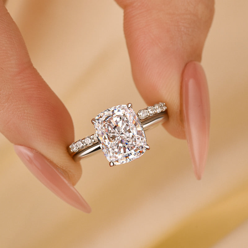 Desirable Open Design Cushion Cut Wedding Ring Set