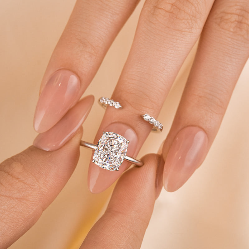 Desirable Open Design Cushion Cut Wedding Ring Set