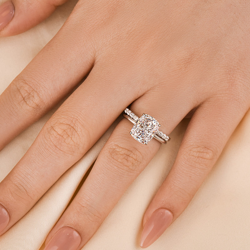 Desirable Open Design Cushion Cut Wedding Ring Set