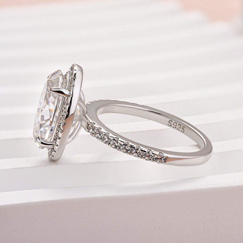 Ahabobo Exquisite Moissanite 4.0 Carat Halo Oval Cut Engagement Ring In Sterling Silver